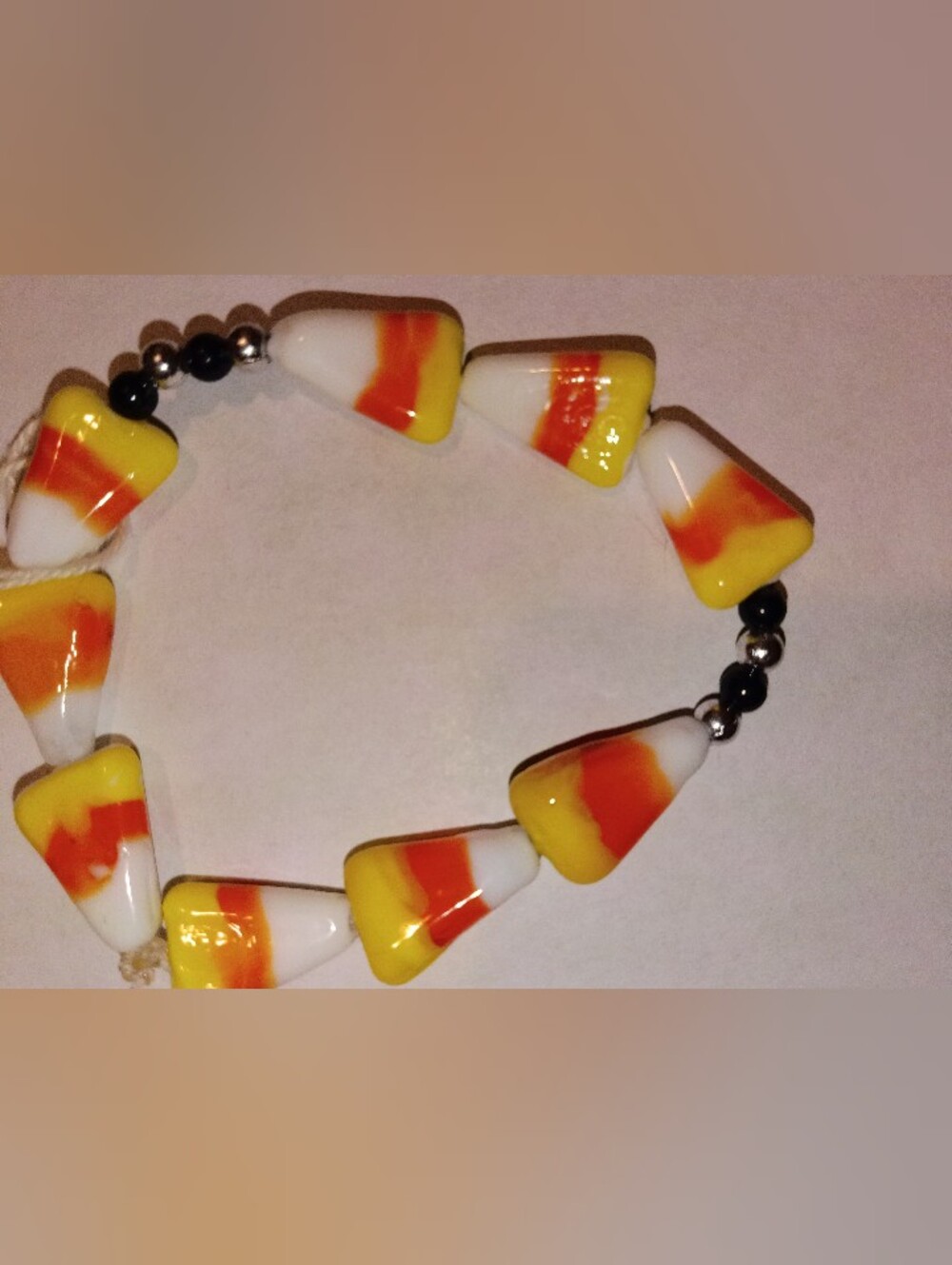 Handmade Candy Corn Glass Bead Necklace - White, Yellow & Orange